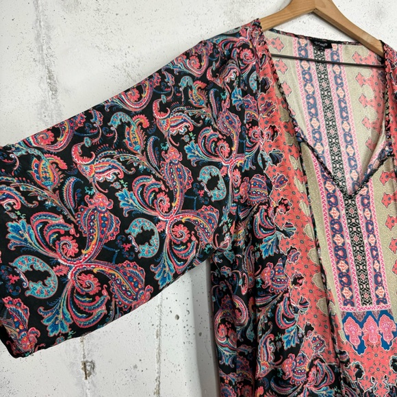 Tolani Deep V-Neck Silk Peasant Floral Print Tunic Top Oversize Silk Blouse 1X - Picture 4 of 10